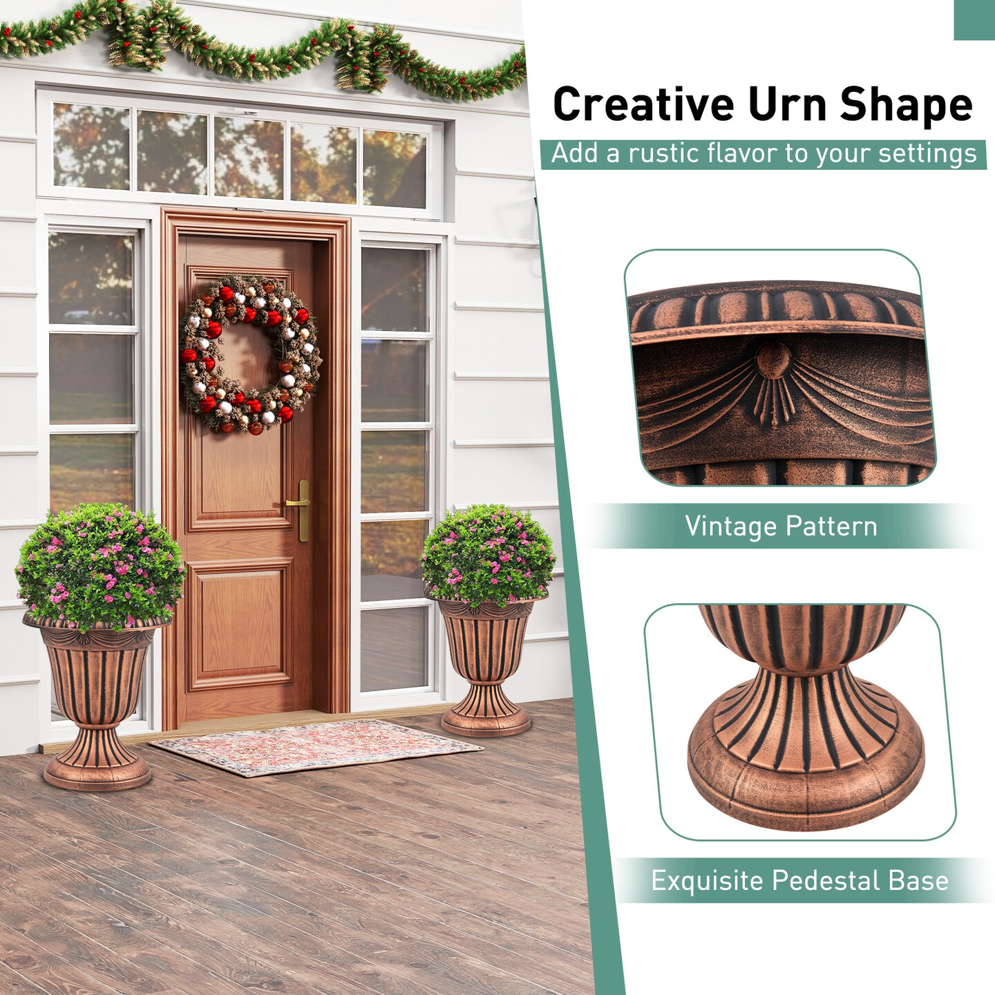 Bronze PP Vintage Urn Planters Set of 2 for Indoor Outdoor Decor