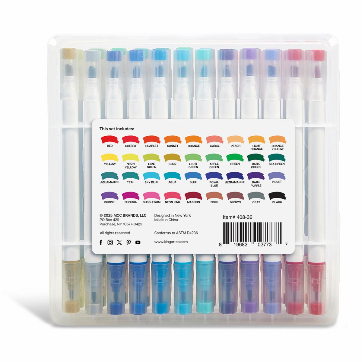 KINGART&#xAE; Twin-Tip Chisel &#x26; Fine Markers, Set of 36 Colors
