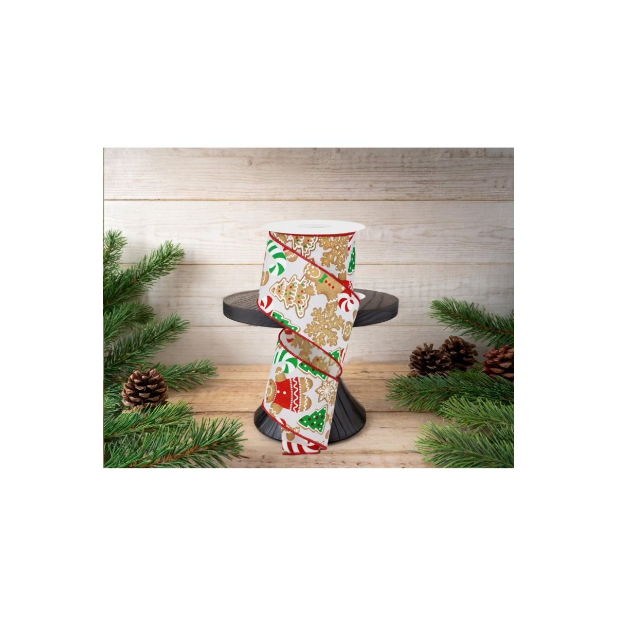 2.5&#x22; Gingerbread Cookies Ribbon: White (10 Yards)