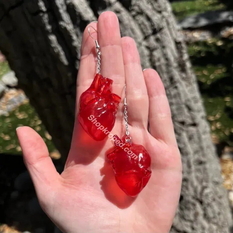 Anatomical Heart Earrings 3D Printed Realistic Lightweight Jewelry