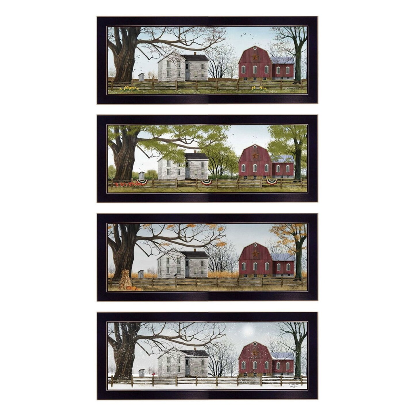 Edge Collections - Multicolor - Elegant Barn Themed Wall Art Set - 4 Piece