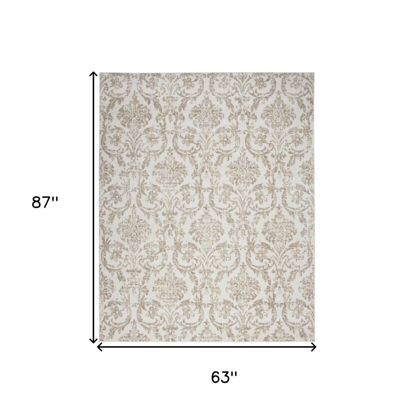 Edge Collections - 5&#x27; X 7&#x27; - Brown - Durable Non-Skid Area Rug with Damask Design - 1 Piece
