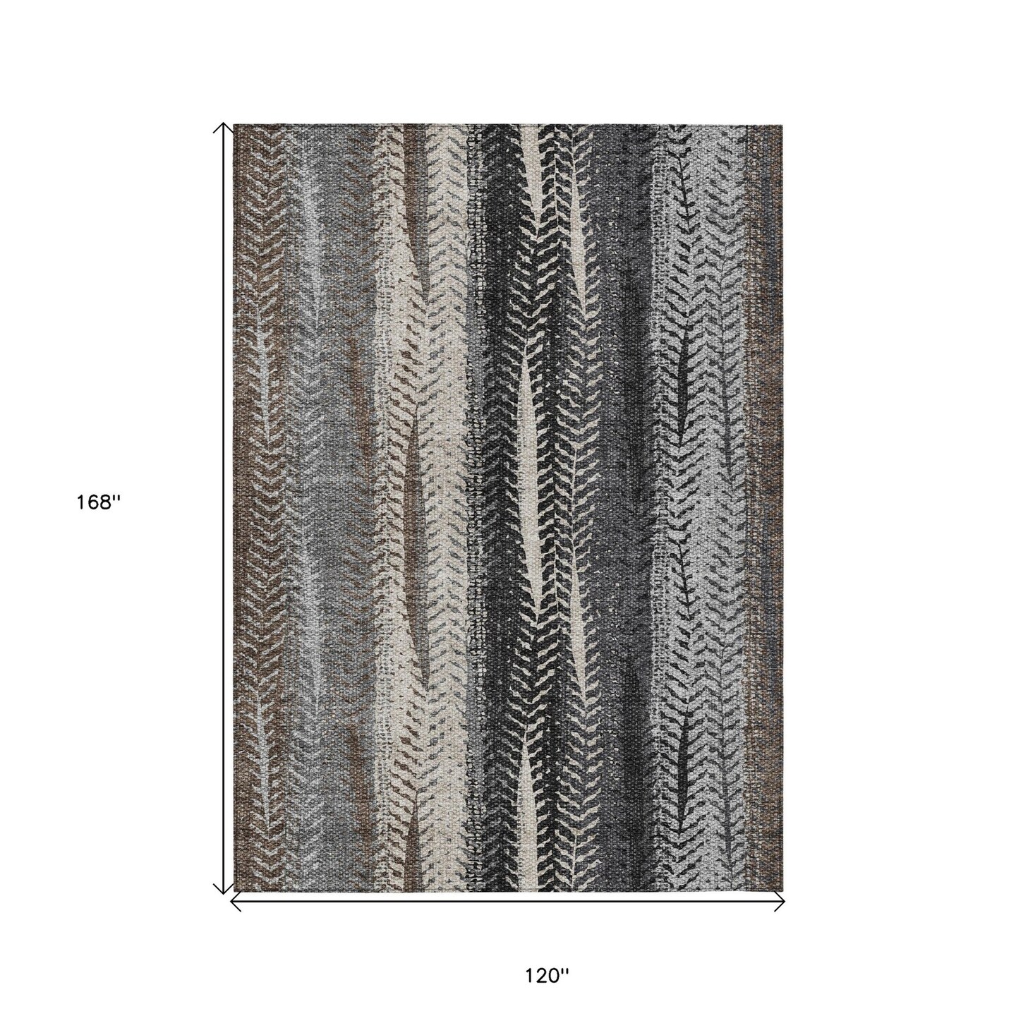Edge Collections - 10' x 14' - Brown - Washable Area Rug Botanical Leaves for Indoor and Outdoor Use - 1 Piece
