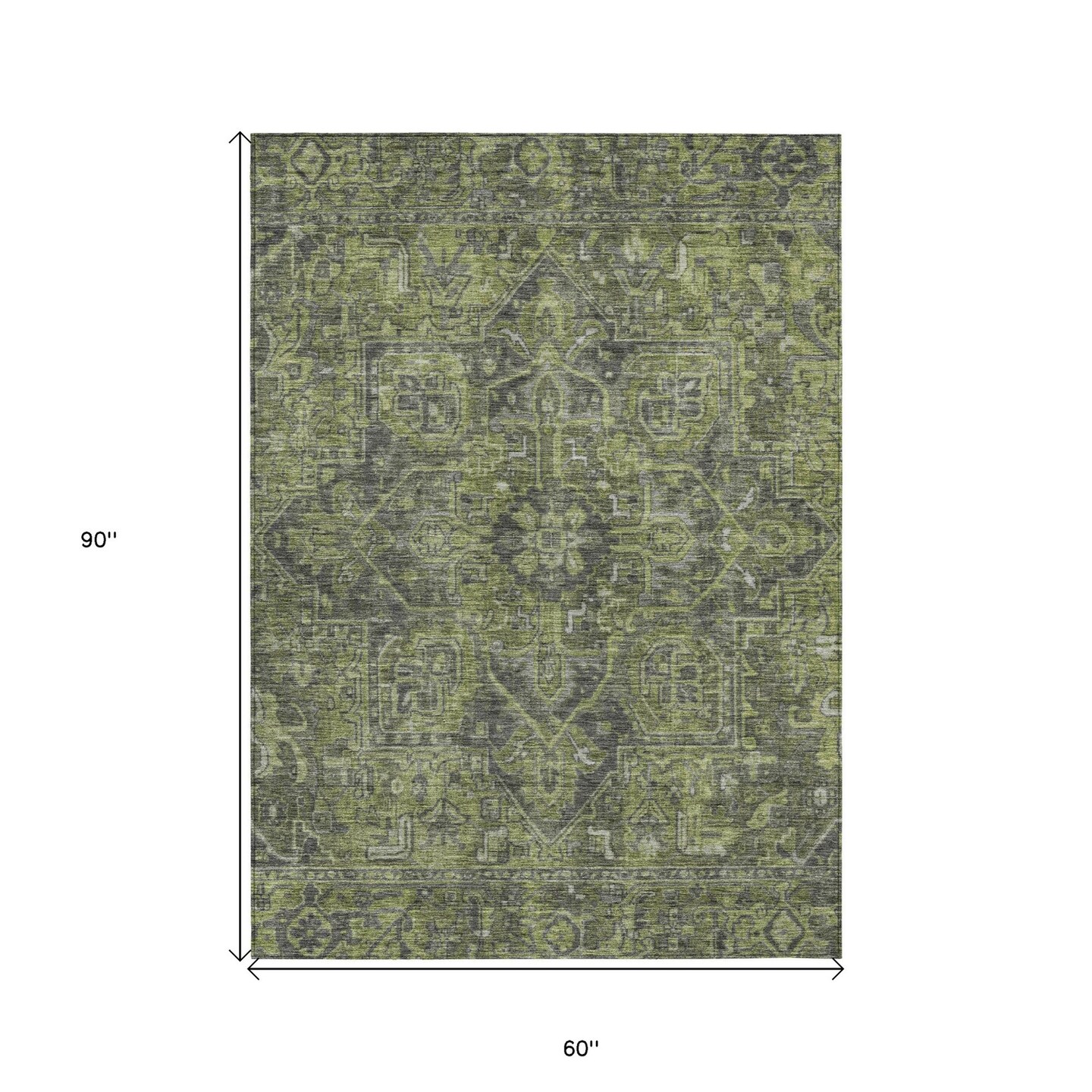Edge Collections - 5' x 8' - Green - Washable Non-Skid Oriental Area Rug for Indoor and Outdoor Use - 1 Piece