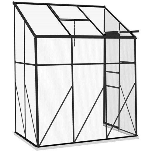 Black-Clear Aluminum Polycarbonate Lean-to Greenhouse with Sliding Door and Vents