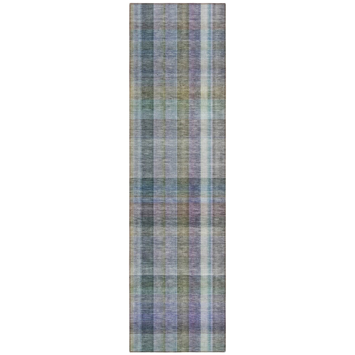 Edge Collections - 2' x 8' - Blue - Indoor Outdoor Plaid Washable Runner Rug - 1 Piece