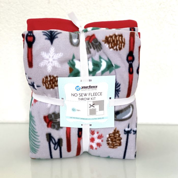 Winter Ski Lodge Anti-Pill No Sew Throw Fleece Fabric Kit