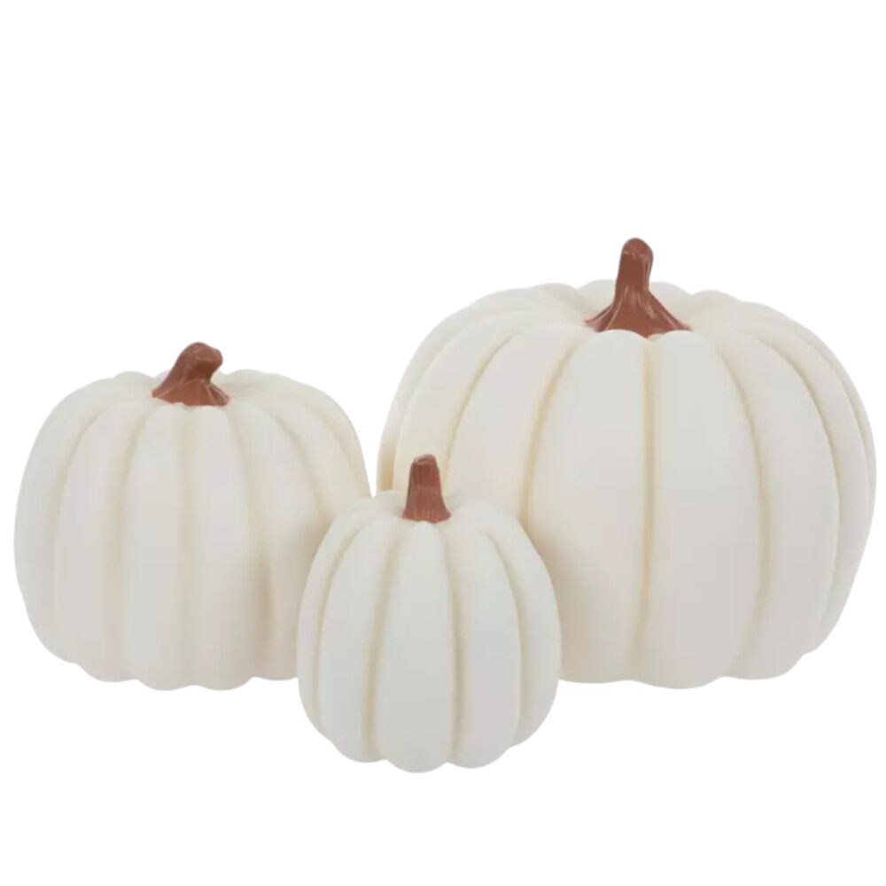 24&#x22; White Stackable Pumpkin Trio D&#xE9;cor &#x2013; Nestable Fall Pumpkin Display