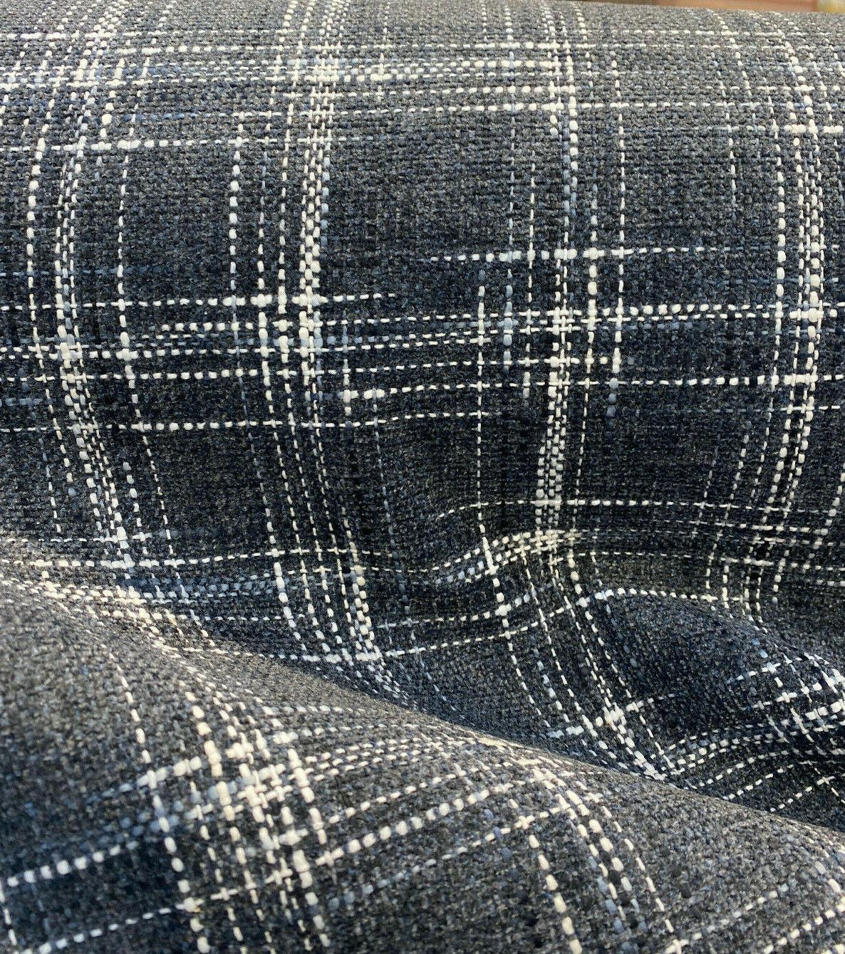 1 Yard Hampton Plaid Woven Navy Domino Chenille Upholstery Fabric 54" Wide 77% Polyester, 23% Cotton