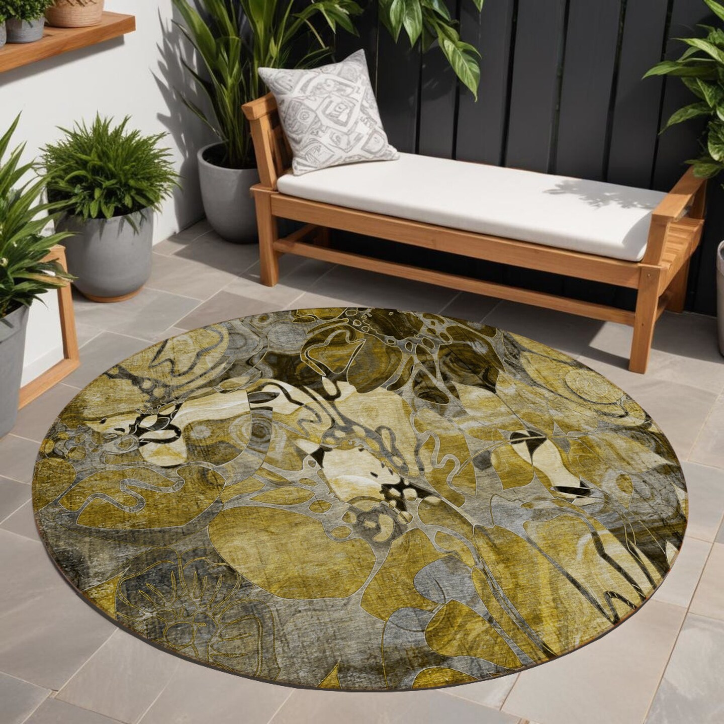 Edge Collections - 8' x 8' - Green - Abstract Washable Area Rug for Indoor and Outdoor Use - 1 Piece