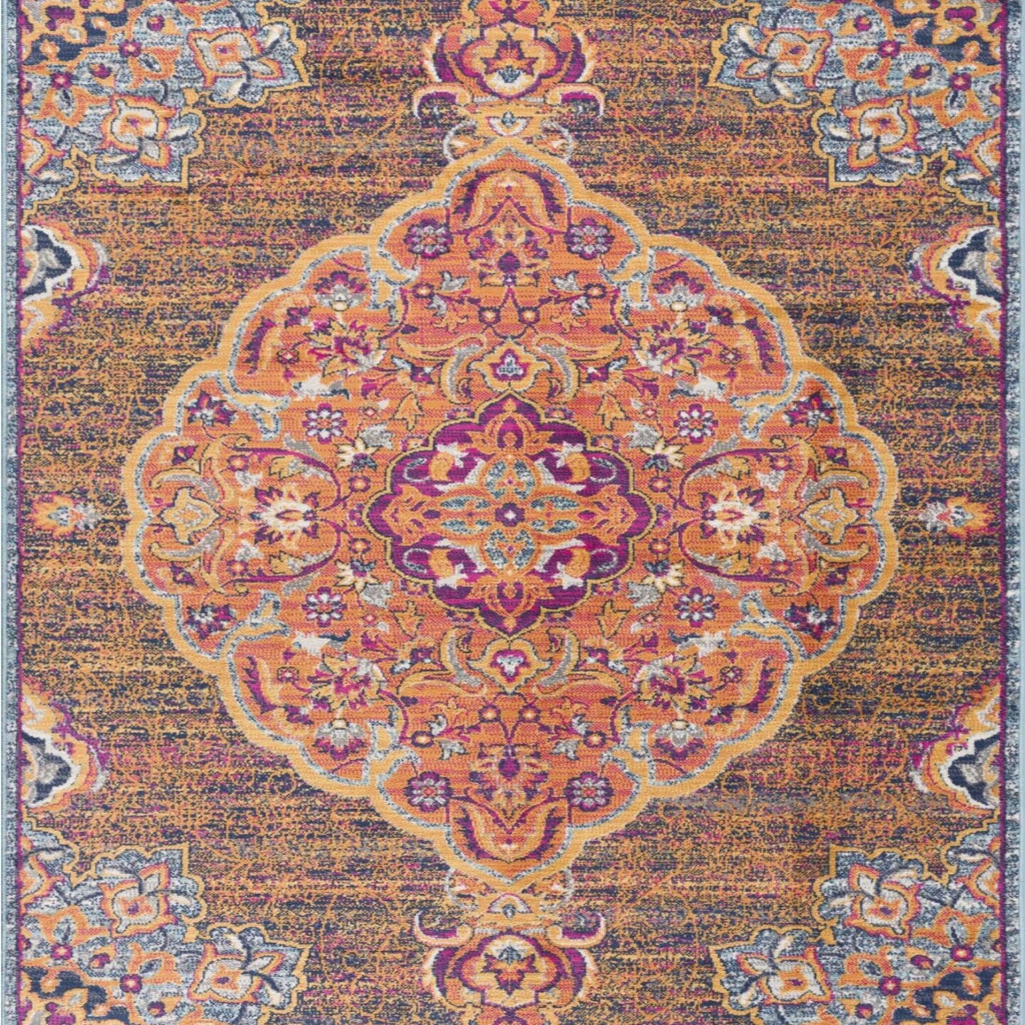 Edge Collections - 2' X 8' - Orange - Elegant Traditional Medallion Runner Rug - 1 Piece