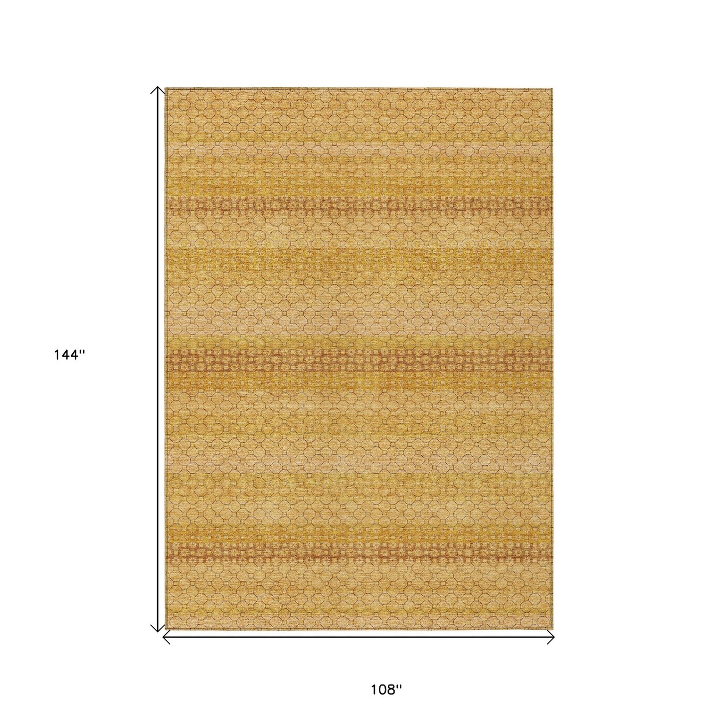 Edge Collections - 9' x 12' - Gold - Striped Washable Indoor Outdoor Area Rug - 1 Piece
