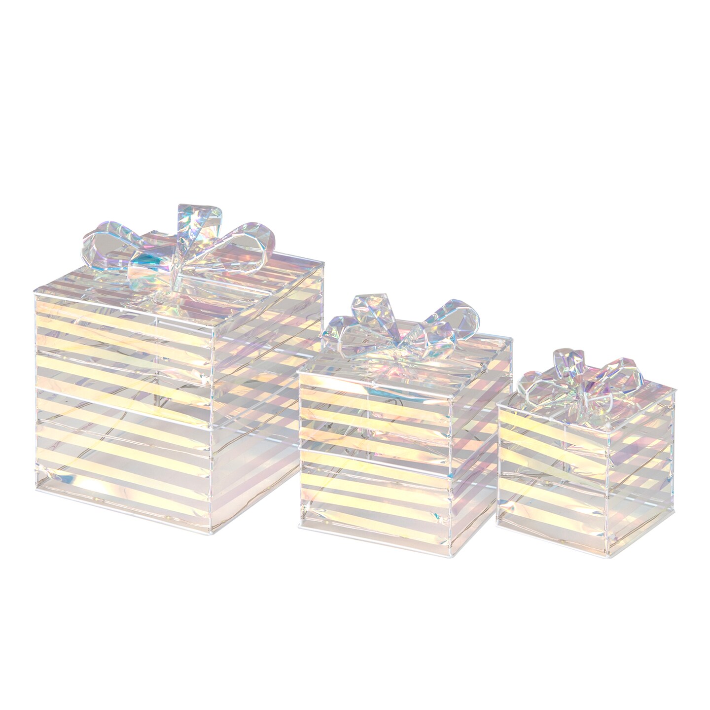 Set of 3 White LED Christmas Gift Boxes Set with PVC, Metal and Outdoor Ready