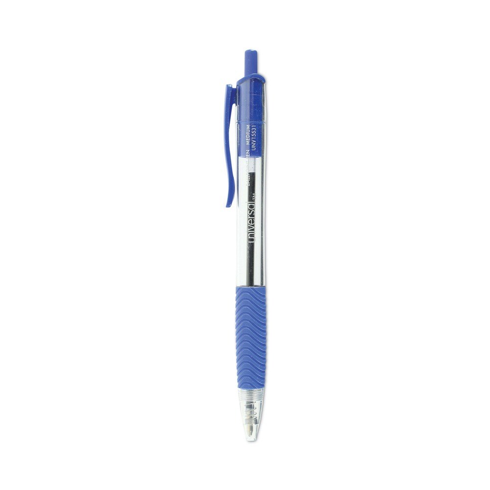 Universal 1 mm Comfort Grip Retractable Ballpoint Pens - Medium, Blue (1 Dozen)