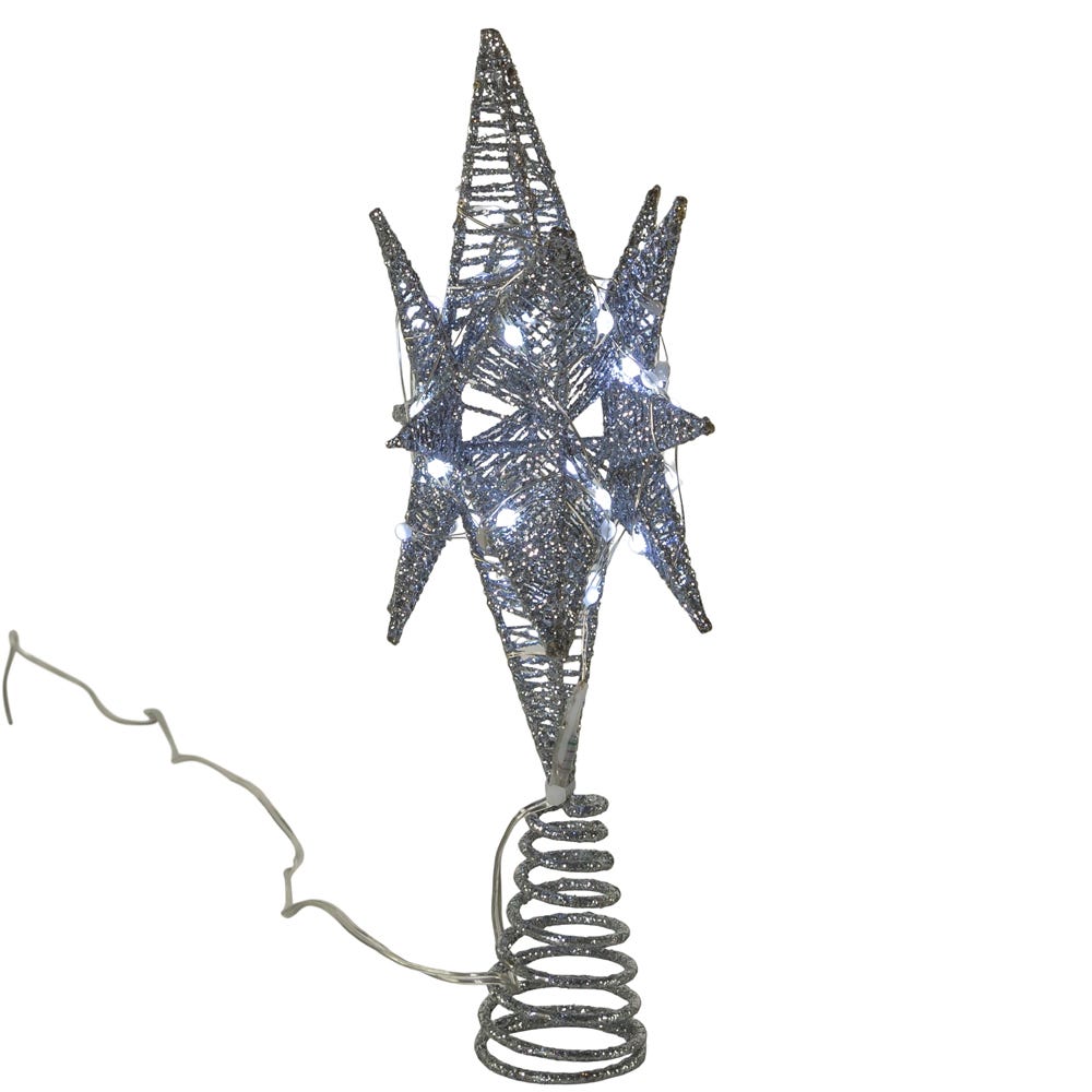 Kurt Adler 11-Inch Pre-Lit Twinkling LED 60-Light Silver Starburst Tree Topper