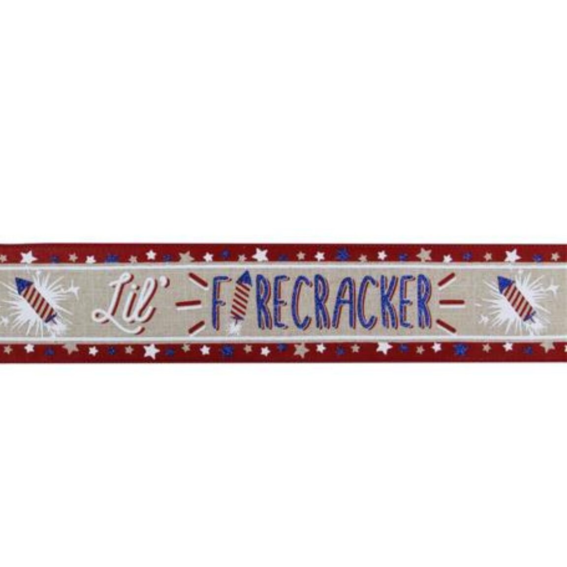 2.5&#x22; Lil Firecracker Patriotic Ribbon: Natural (10 Yards)