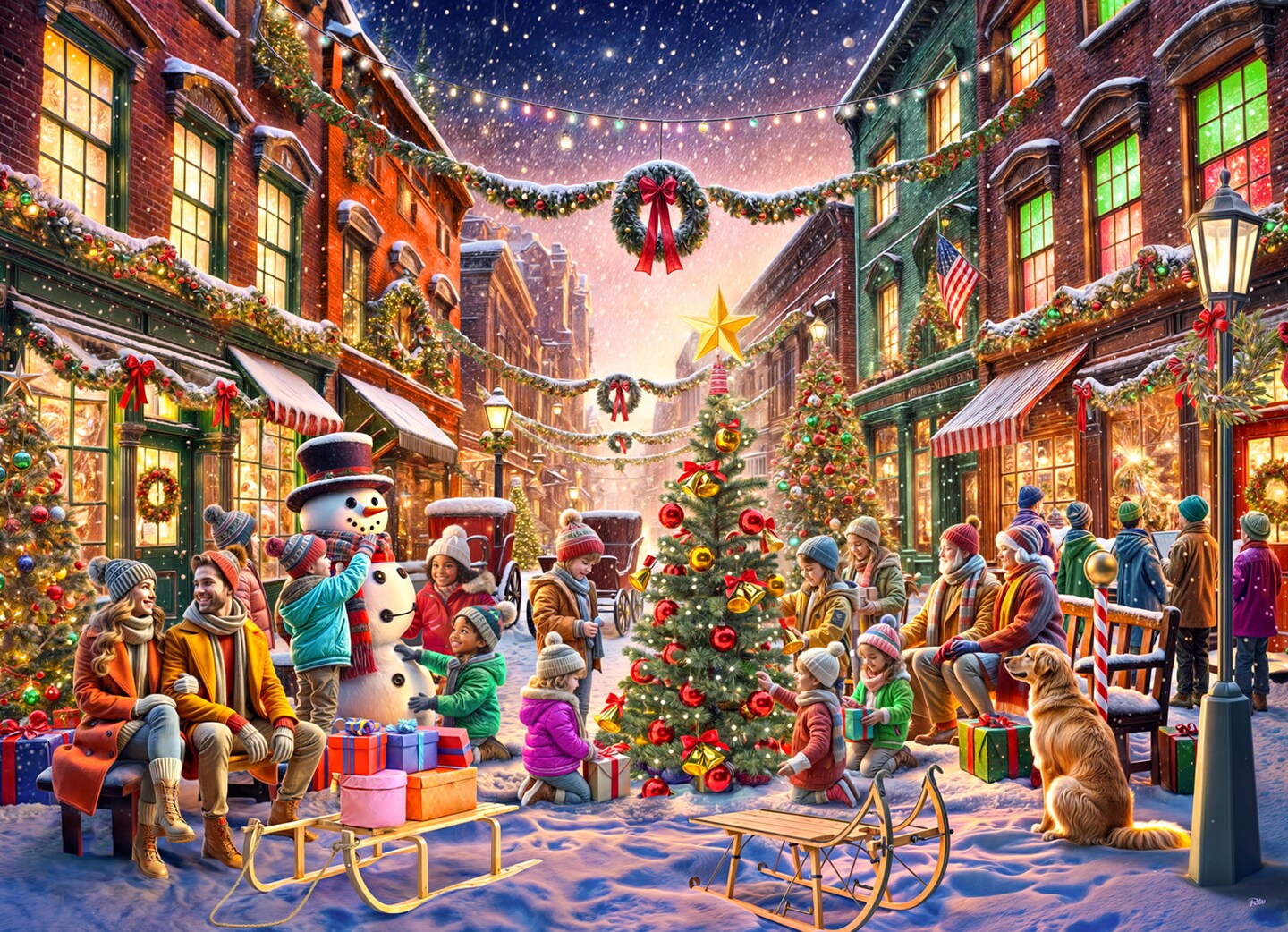 Downtown Christmas Jigsaw Puzzle 1000 Piece by Vermont Christmas Company - Jigsaw Puzzles with Randomly Shaped & Interlocking Pieces - 26 5/8" x 19 1/4"