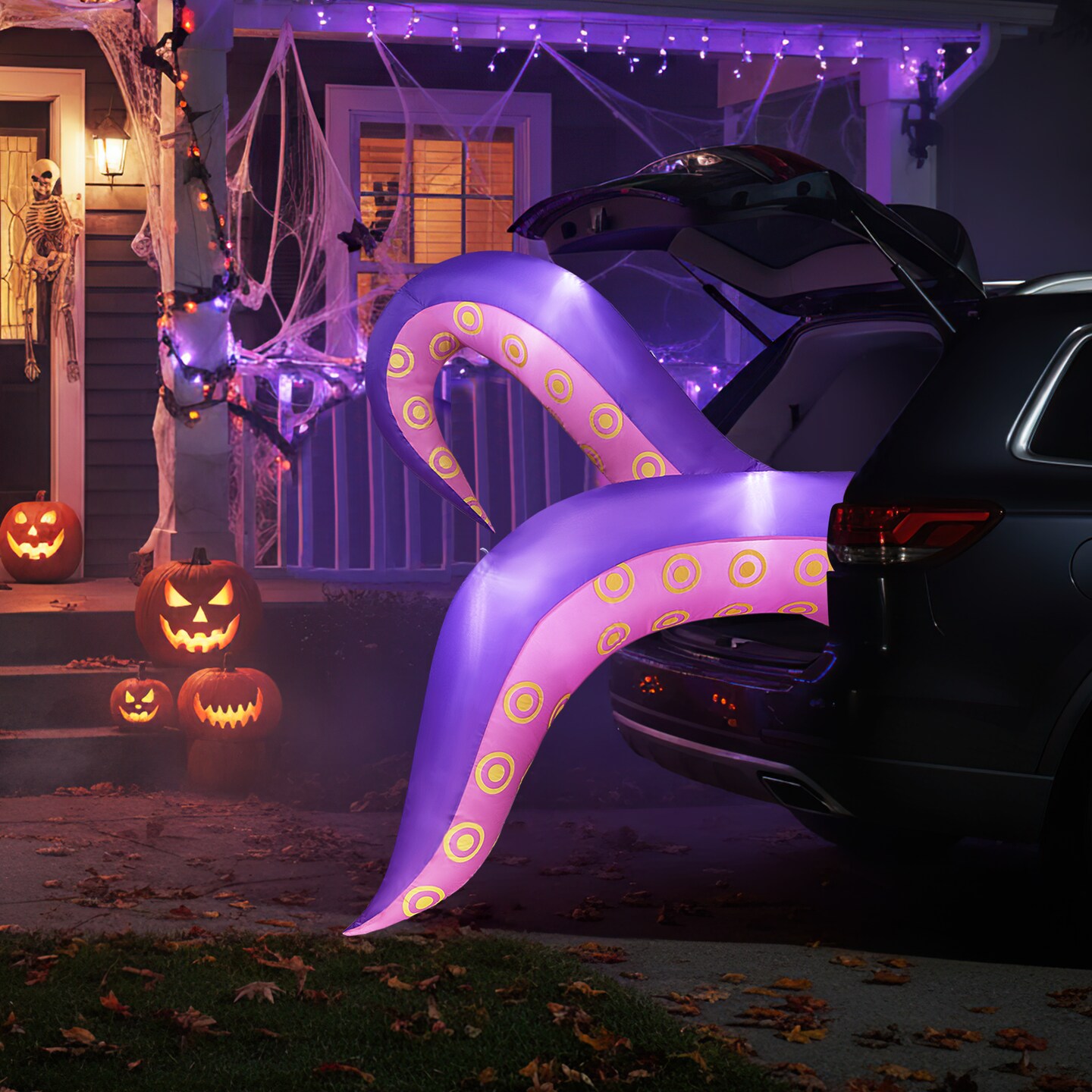 Pink-Blue LED Inflatable Halloween Tentacles with Glowing Lights &#x2013; 6.5 ft
