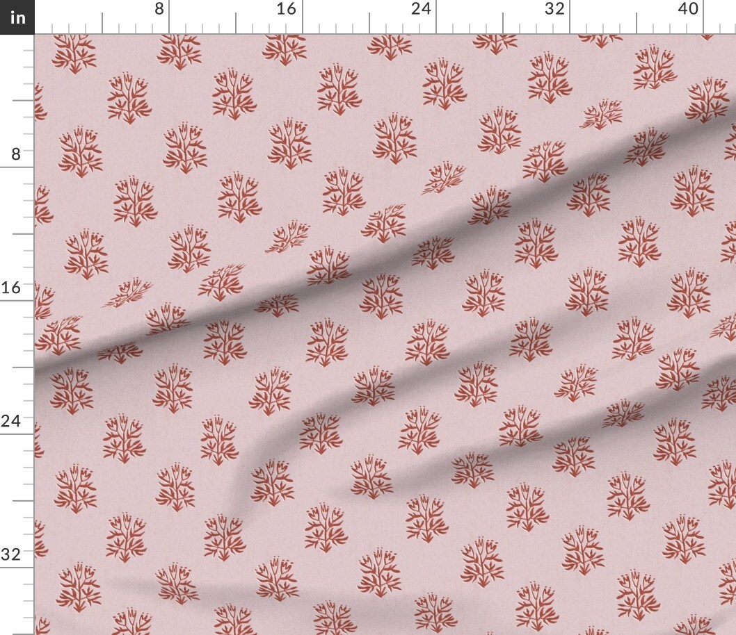 Various Fabrics by the Yard or Fat Quarter Block Print Floral Red Pink Simple Minimal Boho Flowers Folk Art Hand Drawn Custom Printed Fabric by Spoonflower