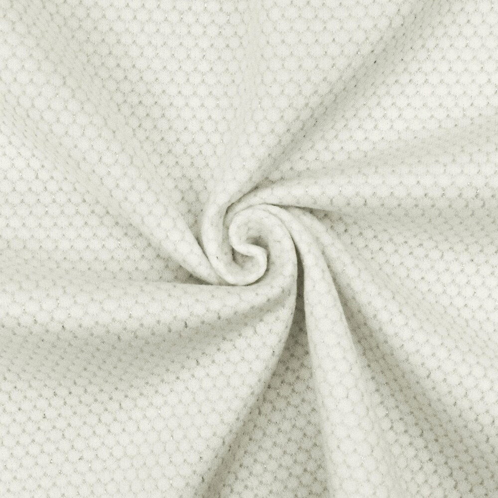 White-Silver Honeycomb Metallic Jacquard Fleece Back Jersey Knit Fabric By the Yard