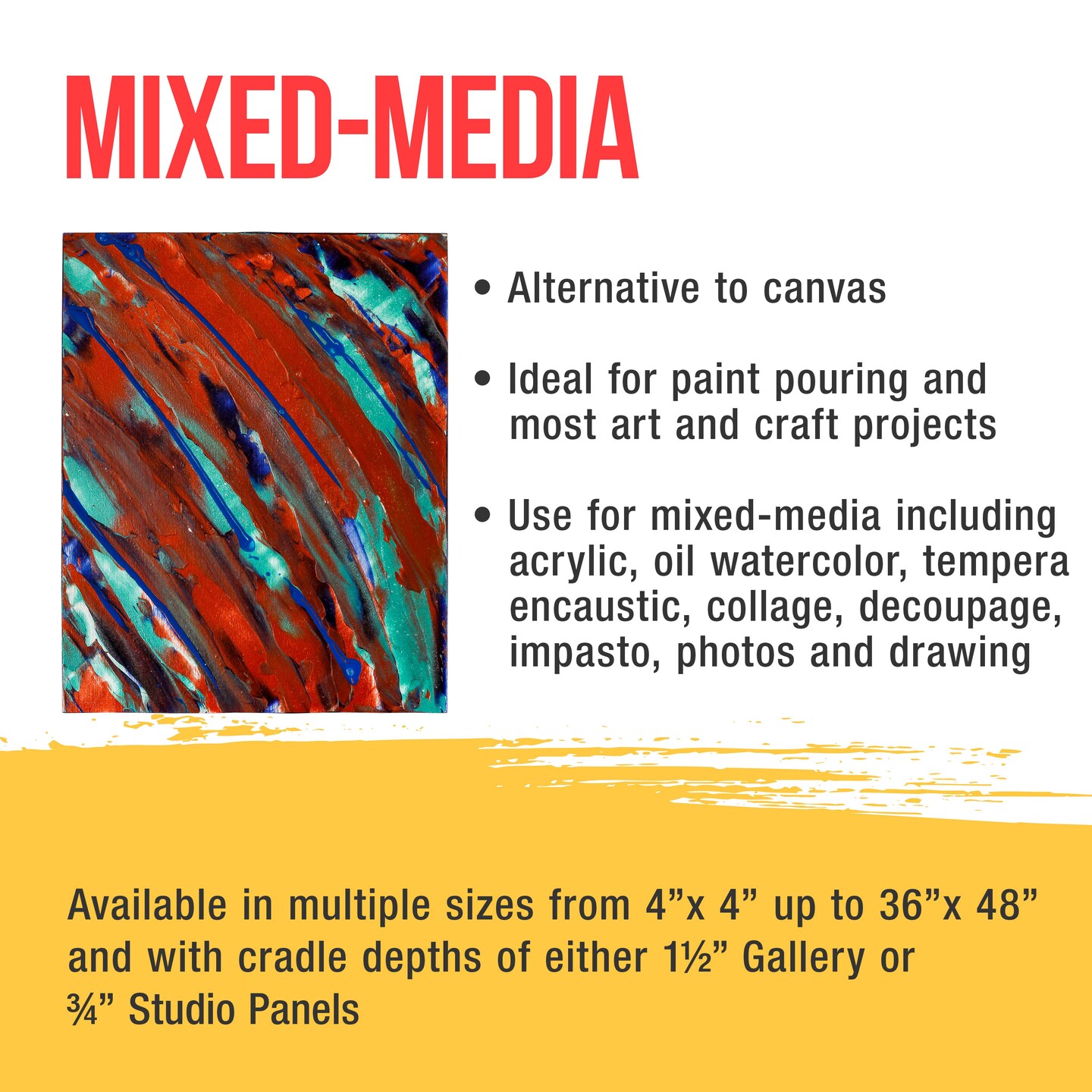 Unfinished Cradled Wood Panels for Painting, 4 Pack of 9x12 inch - Studio Birch Wooden Canvas Boards 3/4&#x22; Deep - Mixed-Media Craft, Acrylic, Oil, Encaustic, Paint Pouring Panel Board