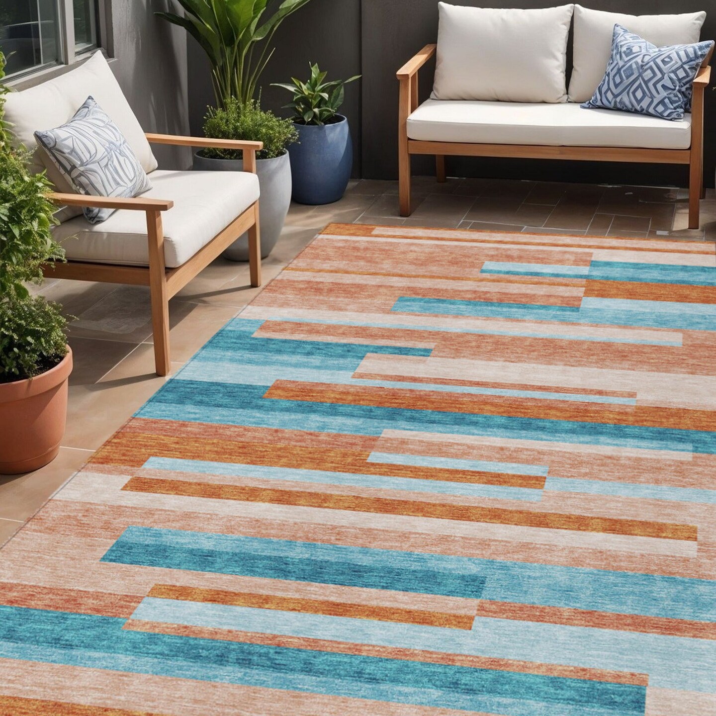 Edge Collections - 5' x 8' - Multicolor - Washable Area Rug Striped Indoor and Outdoor Use - 1 Piece