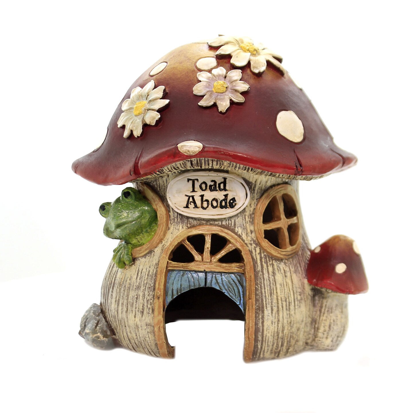 Roman 7.5 Inch Toad Abode Garden Statue Summer Figurine , Water Resistant Summer Decor Frog House Mushroom