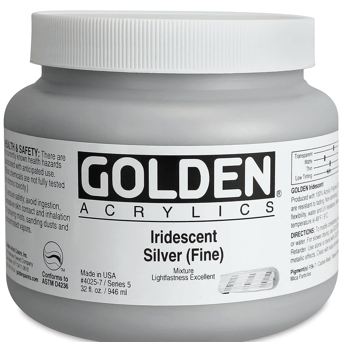 Golden Heavy Body Artist Acrylics - Iridescent Silver (Fine), 32 oz Jar