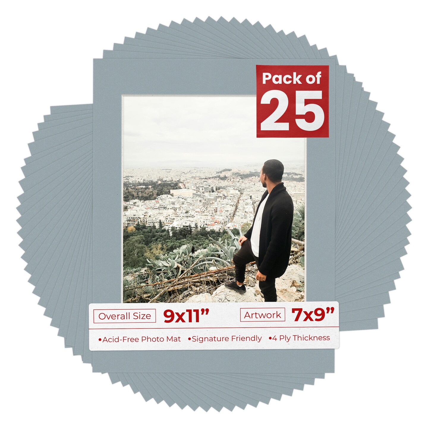 Metallic Silver Mat Board for 9x11 Frames - Fits 7x9 Photos, Color