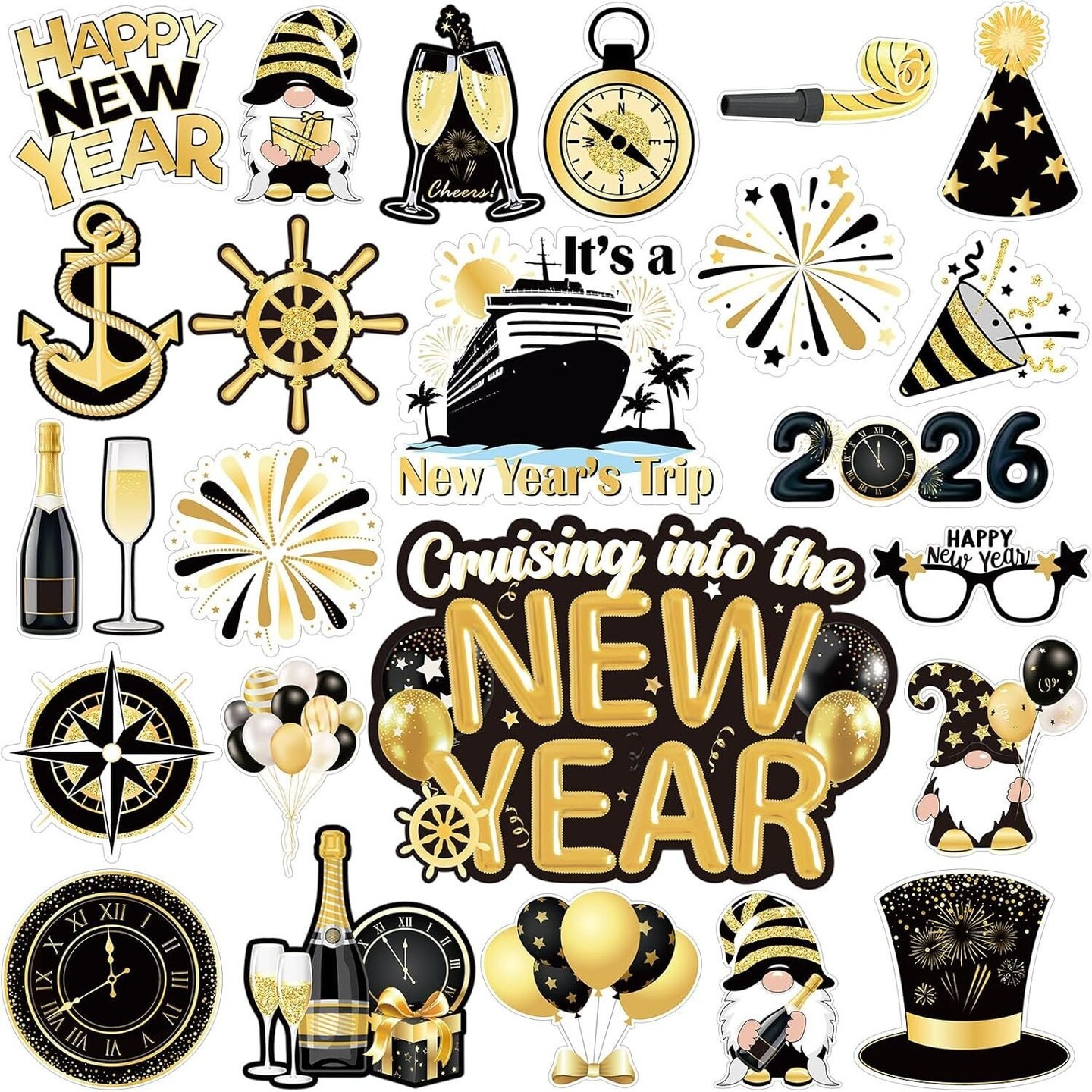 Edge Collections -Gold-Festive New Year Magnet Set for Door and Refrigerator-23 pcs