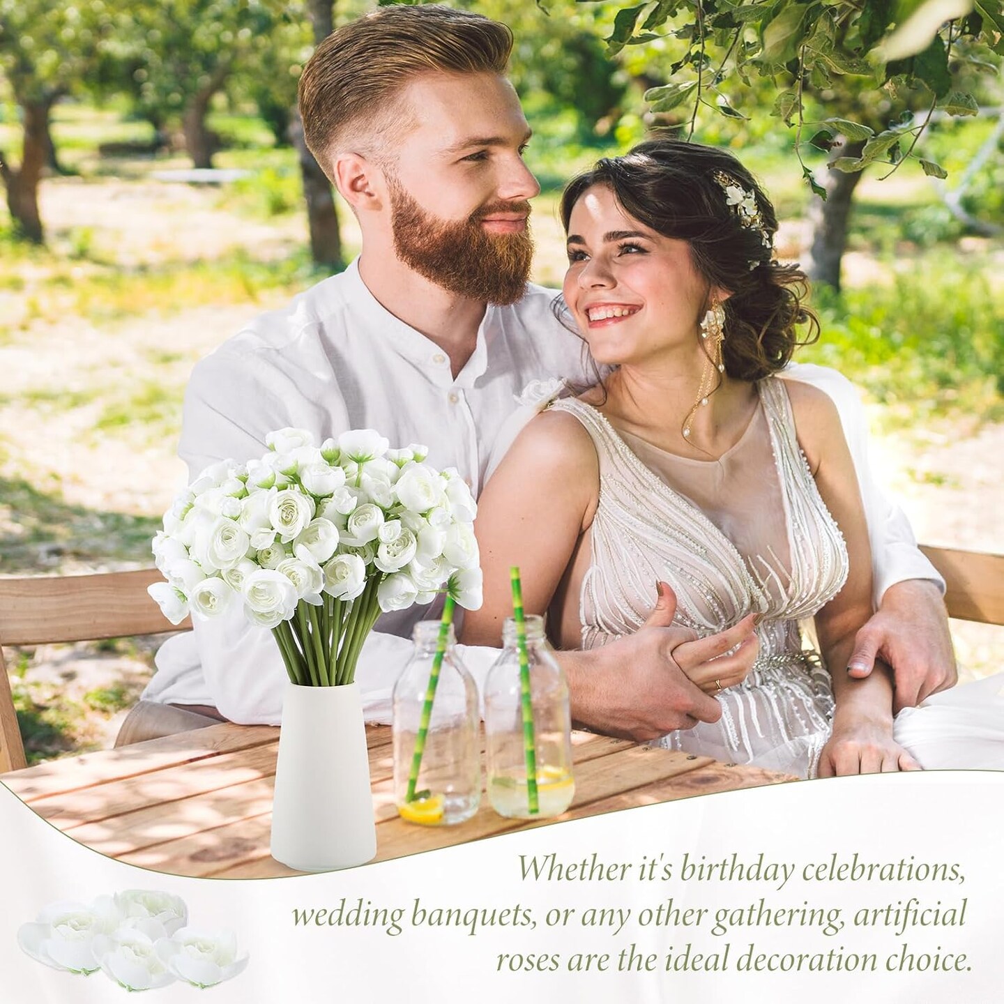 36-Piece Ivory White Artificial Ranunculus Flowers – Faux Silk Mini Peonies with Long Stems for DIY Wedding Bouquets, Centerpieces & Home Decor