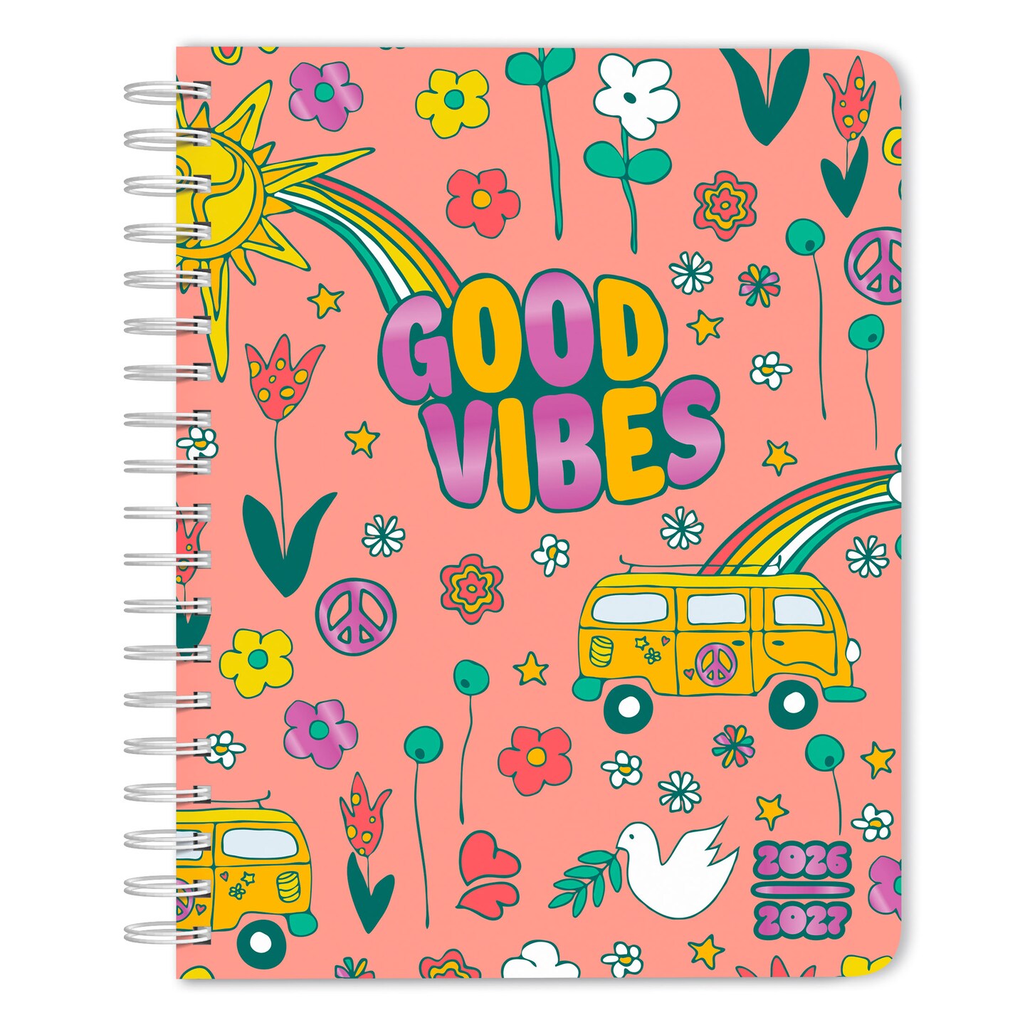 Good Vibes | 2027 6 x 7.75 Inch 18 Months Weekly Desk Planner | Foil Stamped Cover | July 2026 - December 2027 | Plato | Planning Stationery