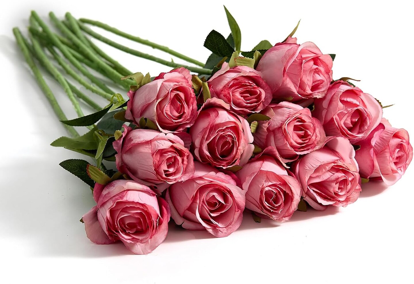 12-Piece Deep Pink Artificial Roses – 20" Long Stem Silk Roses for Wedding Bouquets, Centerpieces, Home & Party Decor