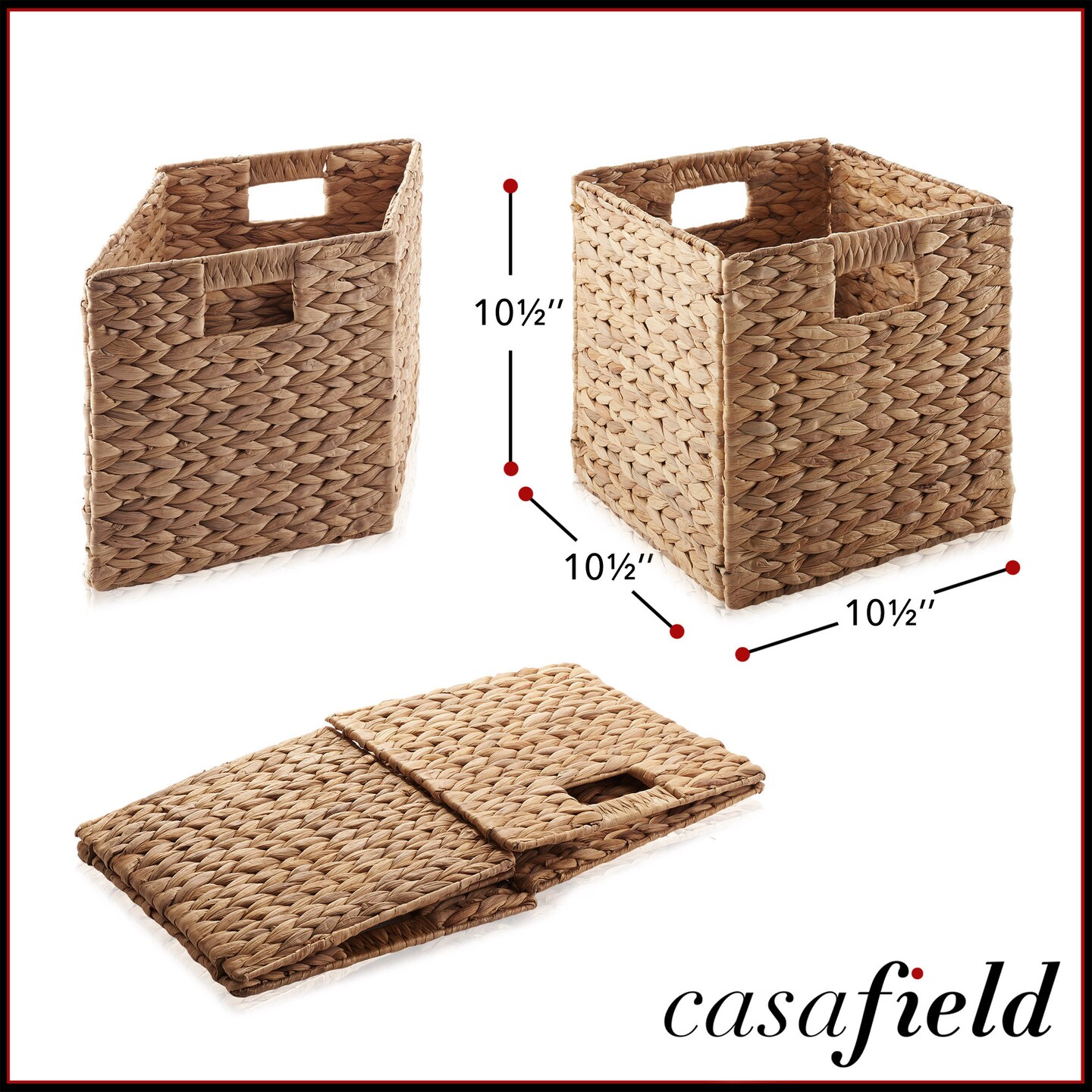 Casafield 10.5" x 10.5" Water Hyacinth Storage Basket Sets, Storage Organizers, Woven Wicker Cubes for Bathroom, Bedroom, Laundry, Shelves