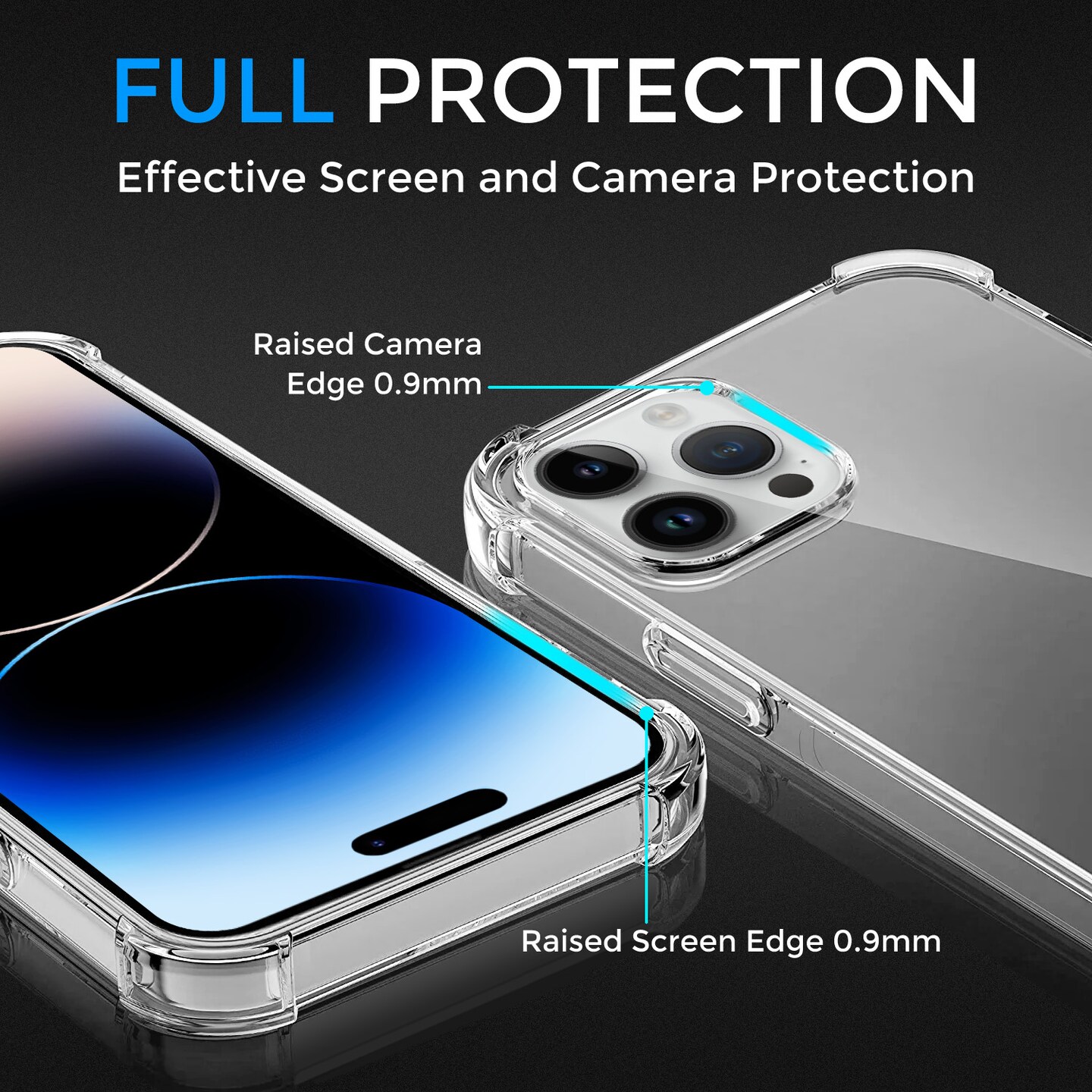 Crystal Clear Case for iPhone 14, 14 Plus, 14 Pro, 14 Pro Max, Shock Absorption Bumper, Soft Flexible TPU, Anti-Drop, Anti-Fingerprint, 3600 Shockproof, Screen &#x26; Camera Protective, Transparent Protective Back Cover, For all iPhone 14 models