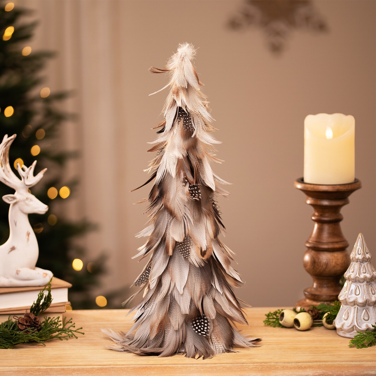 Northlight Layered Feather Cone Tree Christmas Decoration - 15.5" - Brown and Gray