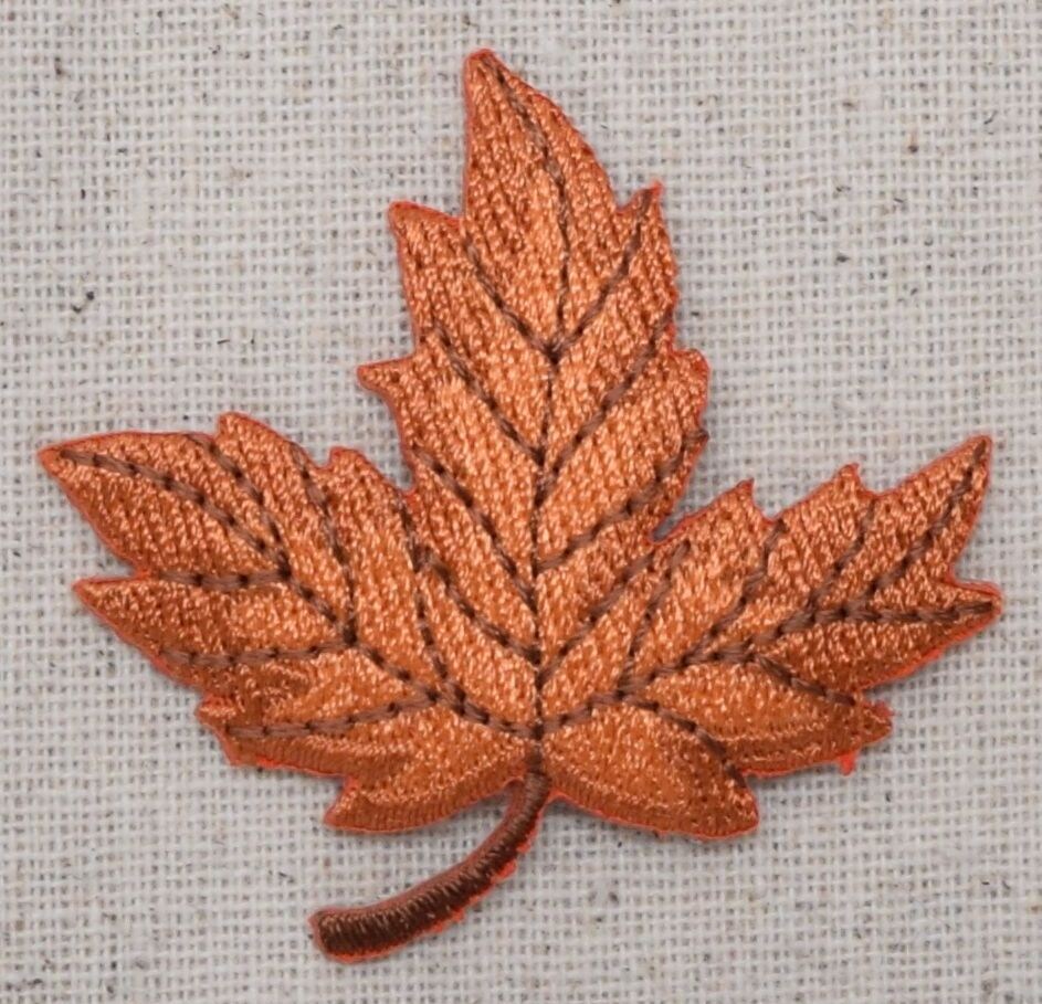 2 inch Brown Fall Leaf, Embroidered, Iron on Patch