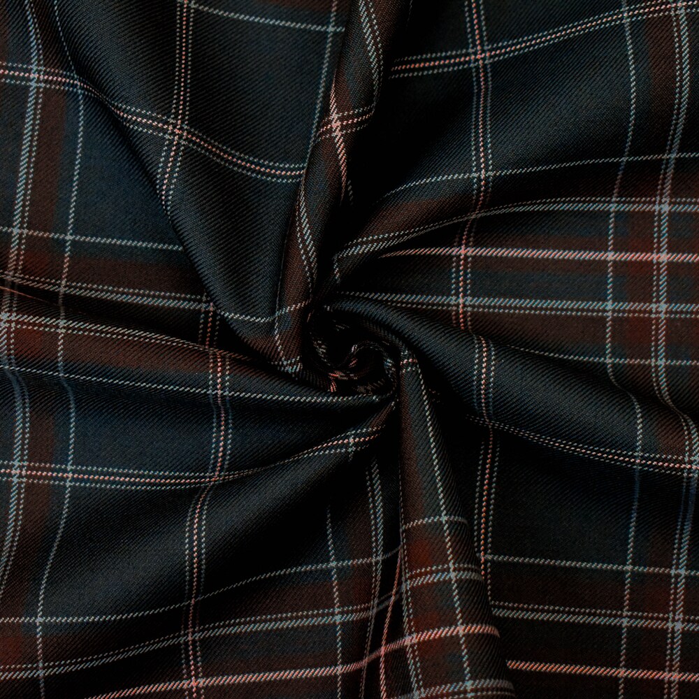 Black-Brown-Multi Poly-Wool Blend Plaid Twill Woven Suiting Fabric By the Yard