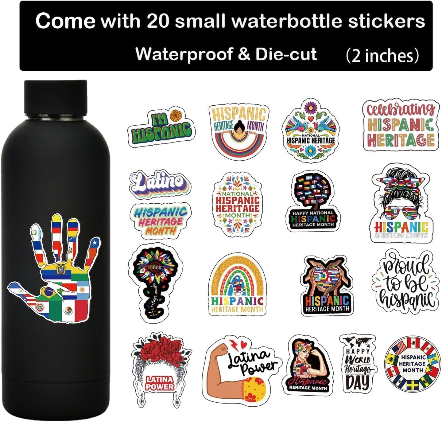 60 Pcs Bilingual Hispanic Heritage Month Sticker Set,Spanish & English Diecut Decals