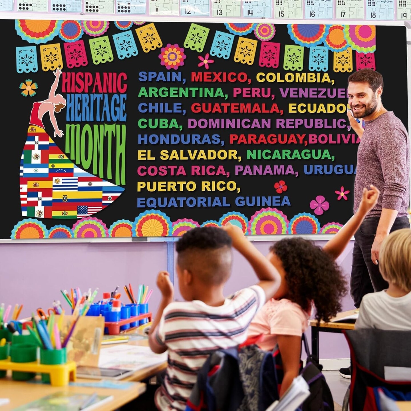 Hispanic Heritage Month Bulletin Board Decorations Set for School Home Chalkboard Wall
