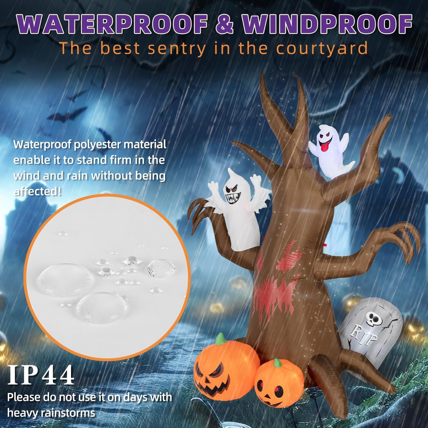 8FT Halloween Inflatable Scary Tree Decoration with Built-in LED Lights
