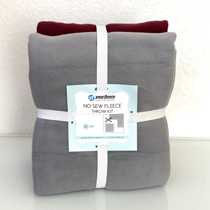 Solid Fleece No-Sew Throw Kit - Gray/Maroon (50x60)