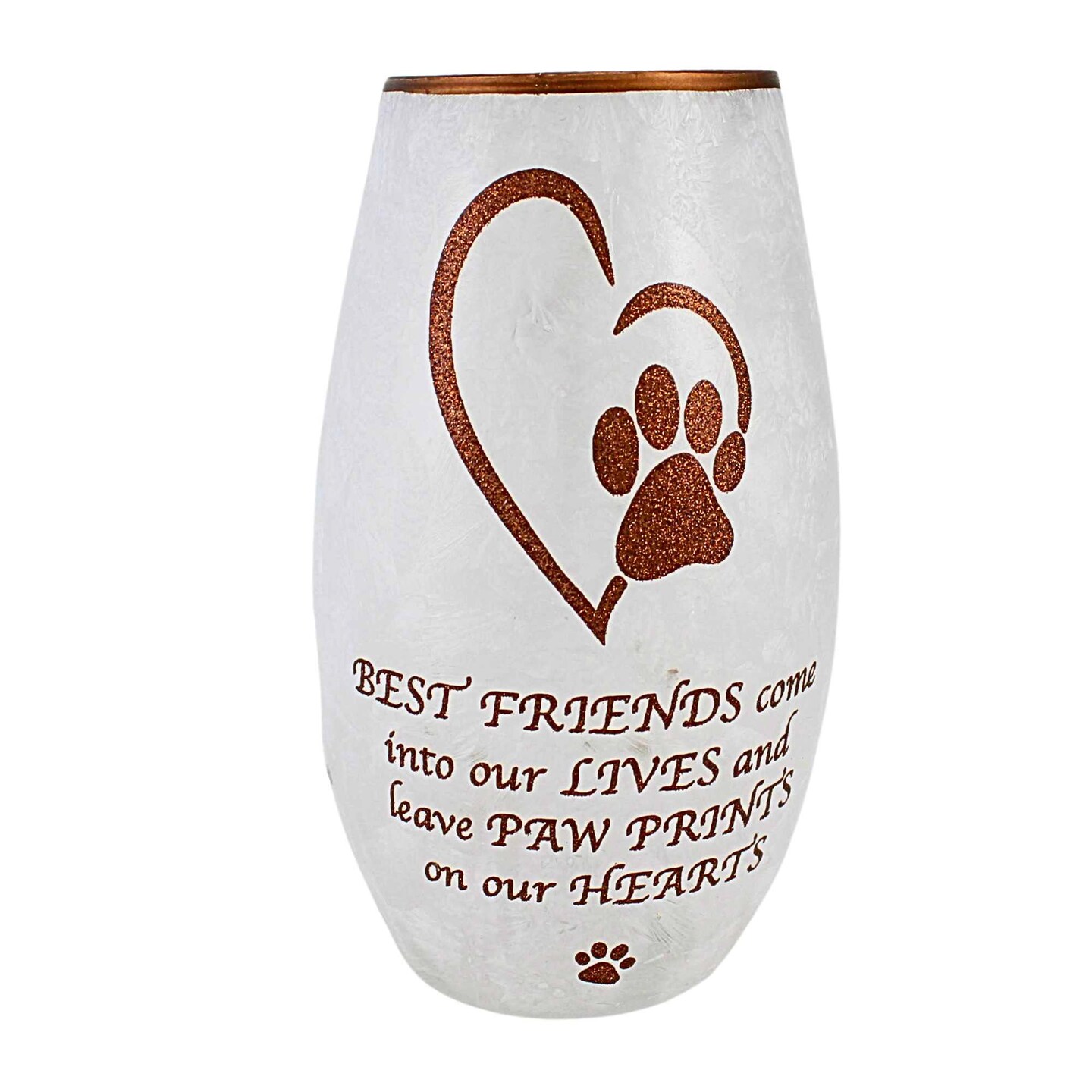 Stony Creek 7.25 In Best Friend Pet Pre-Lit Vase Bereavement Lighted Glass Accent , Bereavement Paw Print Heart