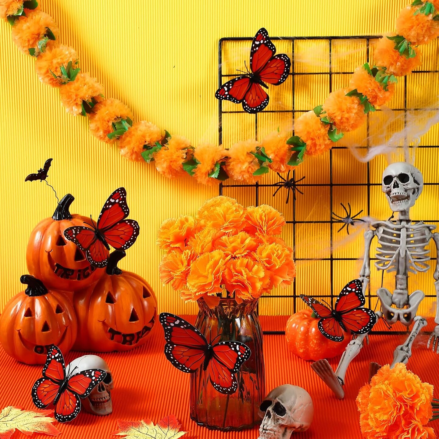 38 Day of The Dead Decor - 2 Pcs 4.9 ft Marigold Garland (Mainly Orange)