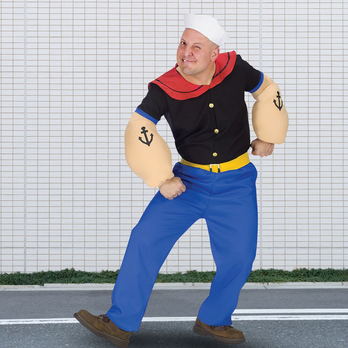Men&#x27;s Popeye Costume Sailor Shirt Pants Hat
