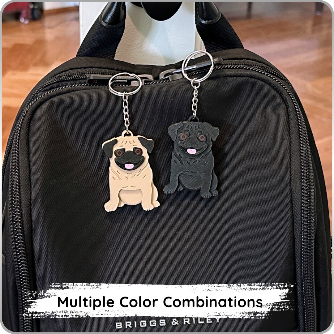 Pug Keychain: Dog Key Fob, Book Bag Charm
