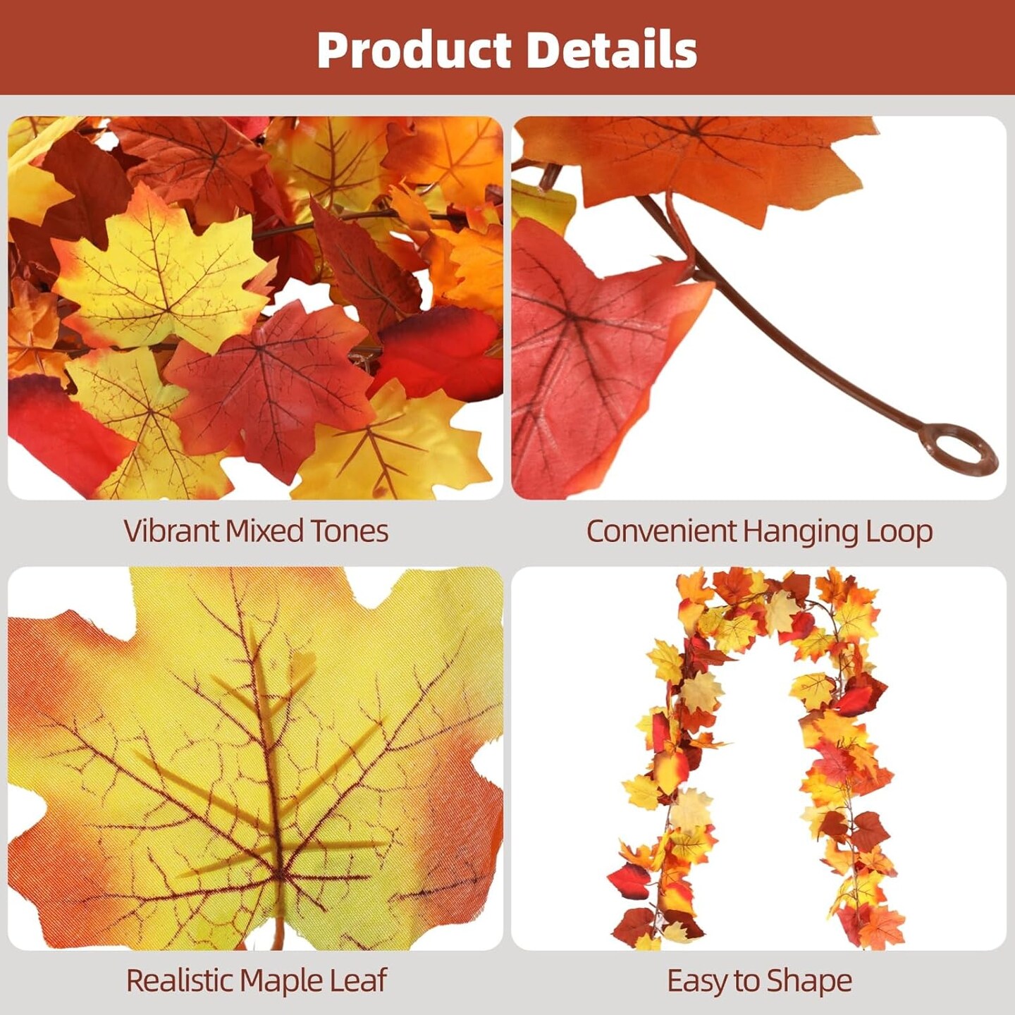6 PCS Fall Leaf Garland - 5.7 Ft Artificial Maple Leaf Vine(Orange)14.49 x 11.02 x 5.59 inches