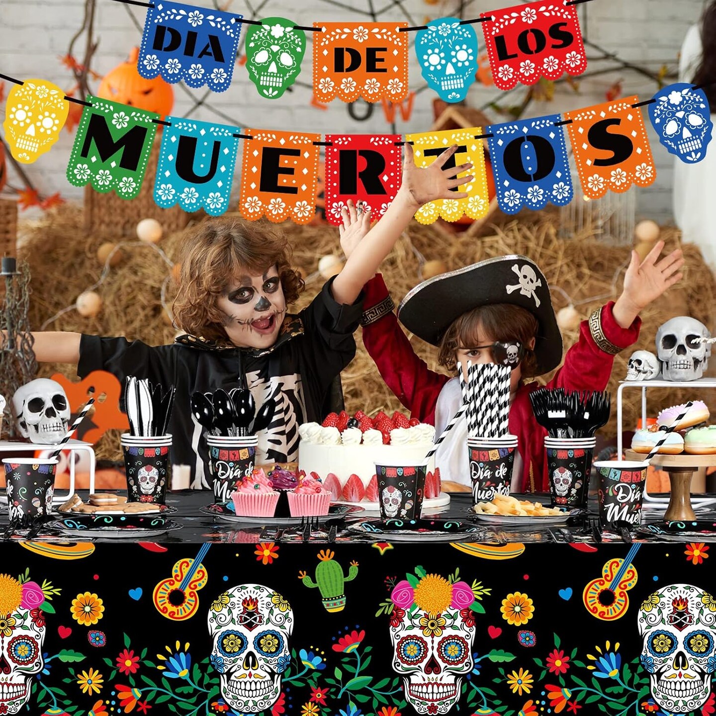 195 Pieces Day of The Dead Party Supplies Halloween(Black)