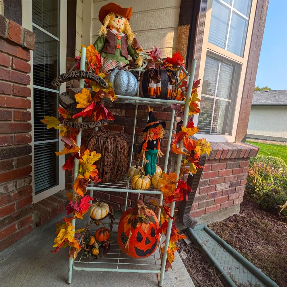 Fall Garland – 3 Pcs Autumn Maple Leaf Foliage Garland for Outdoor Porch, Thanksgiving & Home Decorations