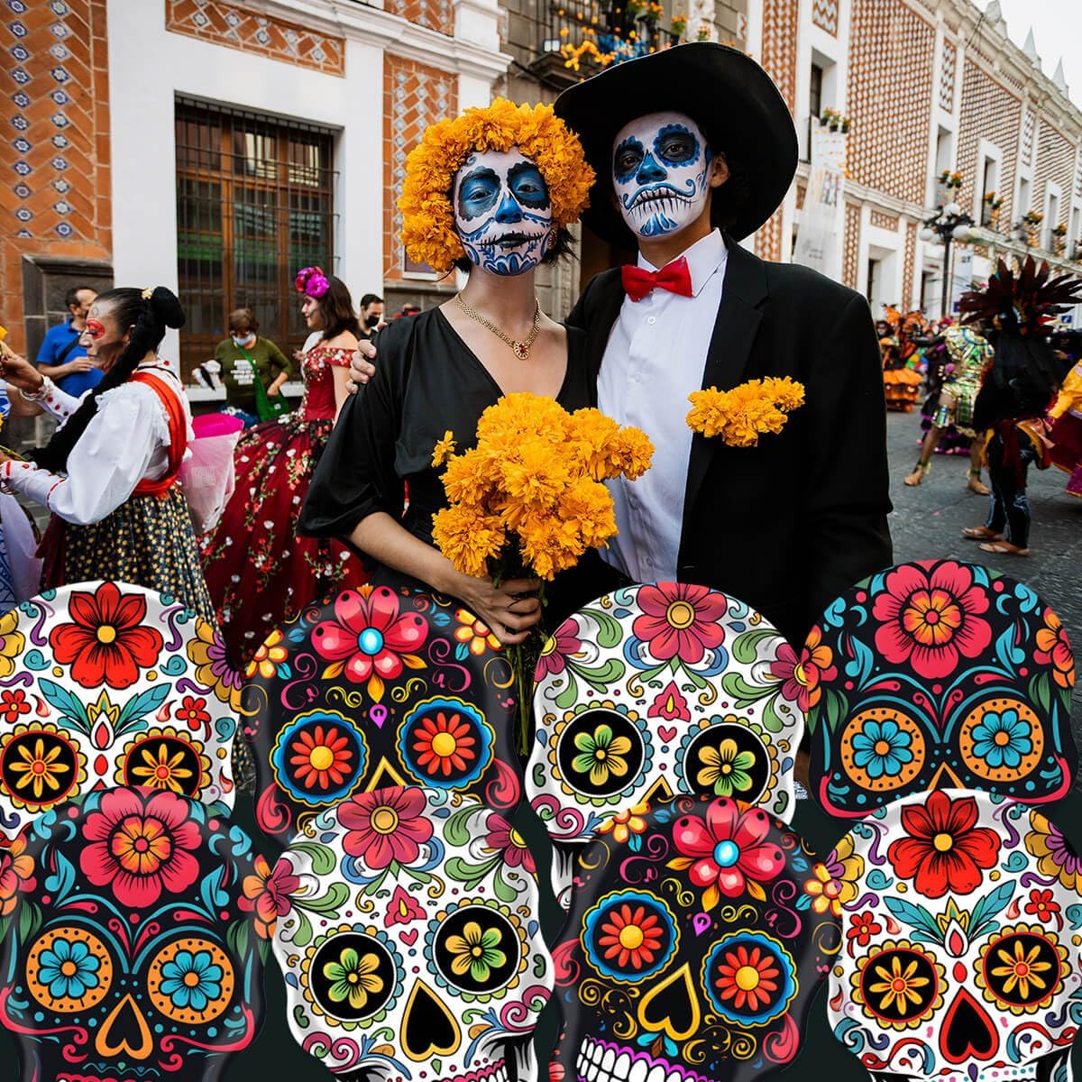 Day of the Dead Party Supplies Sugar Skull Holiday Paper Plates(Modern)